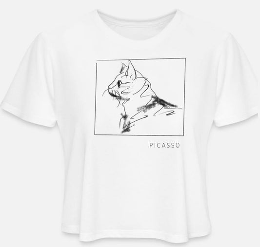 Picasso Cat Sketch - Cropped Tee